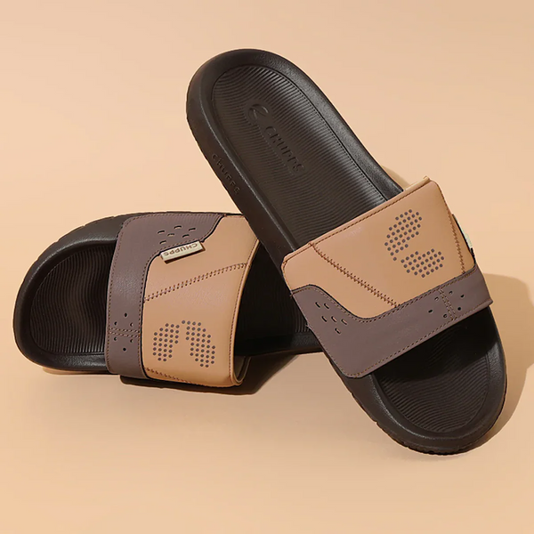 Chupps Men's Tan & Brown Comfort Slides | Premium Lightweight Anti-Slip Casual Slip-On Slippers for Everyday Wear