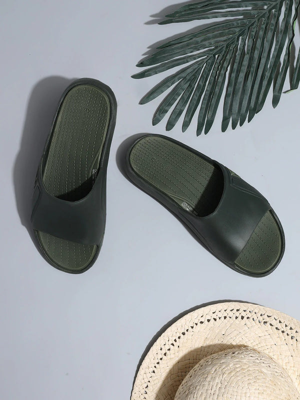Chupps Men's Olive Green Comfort Slides | Premium Lightweight EVA Anti-Slip Casual Slip-On Slippers for Everyday Wear