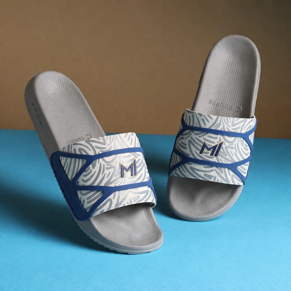 Chupps Men's White & Blue Printed Comfort Slides | Premium Lightweight Cushioned Anti-Slip Casual Slip-On Slippers for Everyday Wear