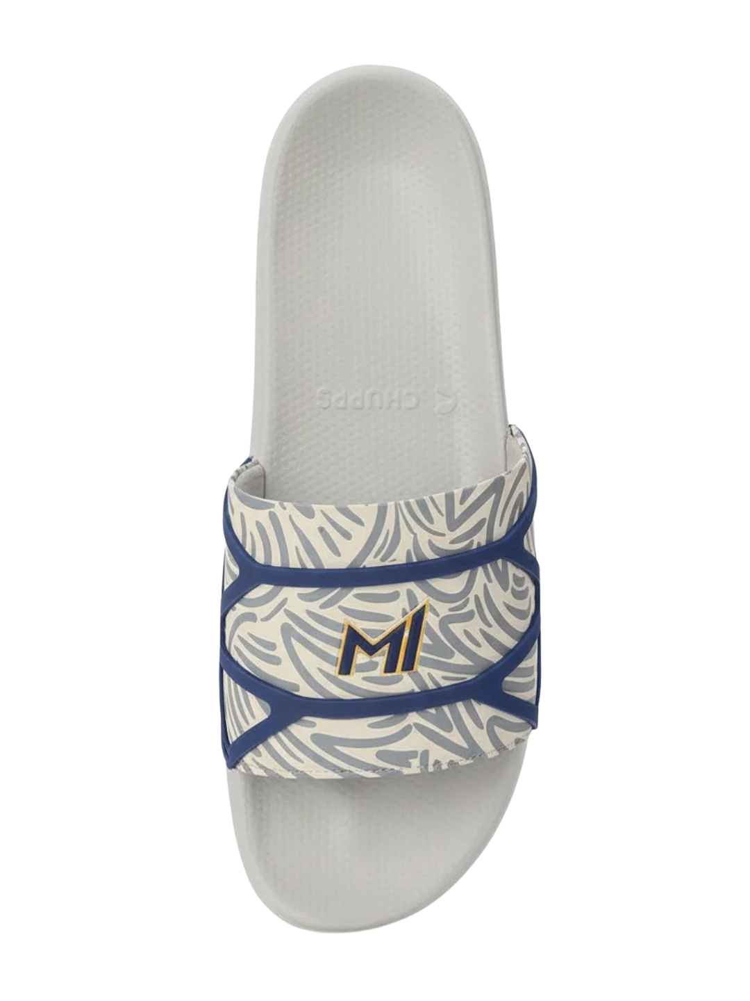 Chupps Men's White & Blue Printed Comfort Slides | Premium Lightweight Cushioned Anti-Slip Casual Slip-On Slippers for Everyday Wear
