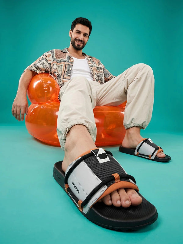 Chupps Men's White & Black Comfort Slides | Premium Lightweight Cushioned Anti-Slip Casual Slip-On Slippers for Everyday Wear