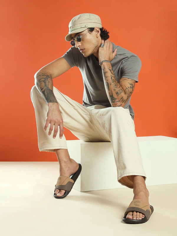 Chupps Men's Tan & Brown Comfort Slides | Premium Lightweight Anti-Slip Casual Slip-On Slippers for Everyday Wear